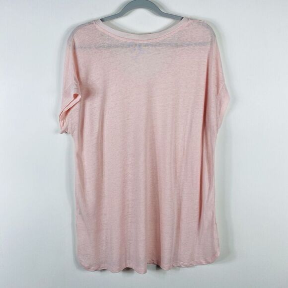 Lane Bryant Plus Size 18 20 Linen Blend Chiffon Trim V-Neck Top Pink - Picture 2 of 5